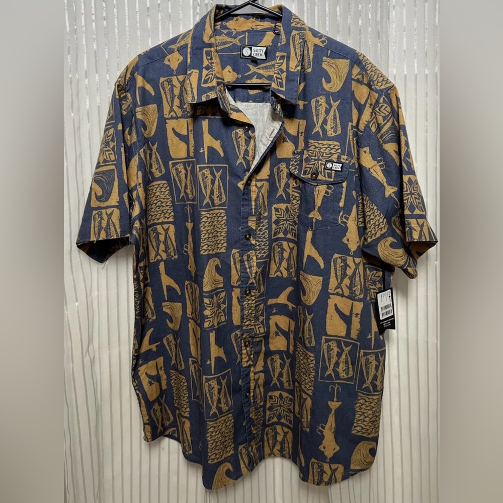 “Salty Crew” Button-Up Shirt Men’s SZ: (XXL) NWTags Blues, Yellows